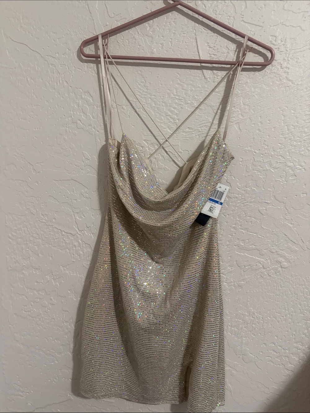 NWT City Studio Champagne Sequin Cowl Neck Spaghetti Strap Dress
